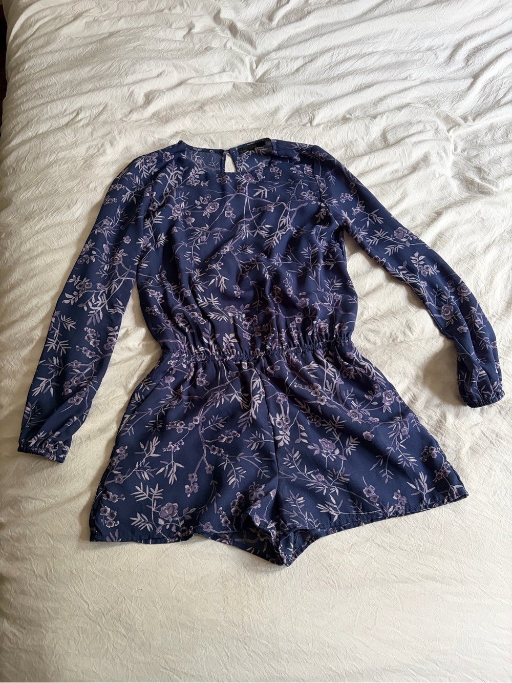 Lucca Couture Navy and Lavender Floral Romper